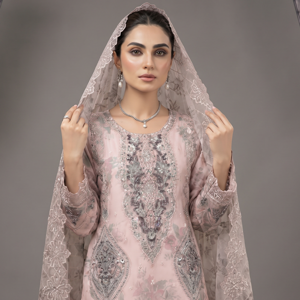 Rose Quartz Floral Embroidered Ensemble