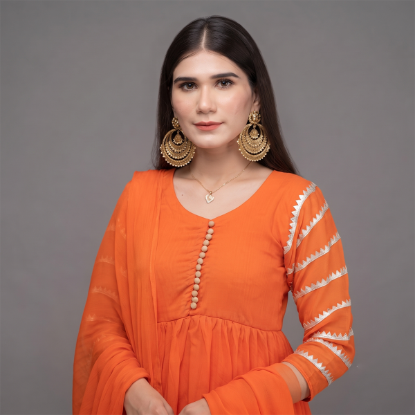 Sunset Orange Embroidered Anarkali Suit