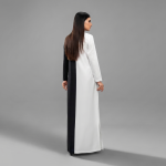 Monochrome Illusion Color-Blocked Abaya Gown with Zari Emblem