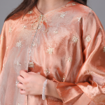 Orange Embroidered Cape-Style Three-Piece Set