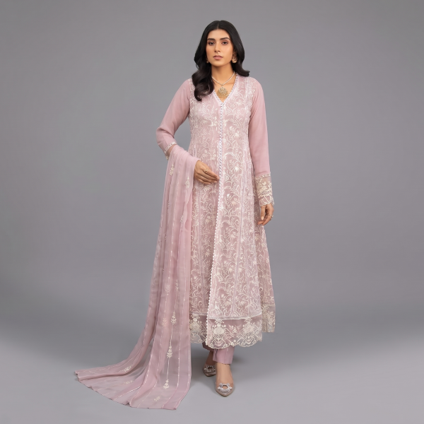 Embroidered Pastel Pink A-Line Suit