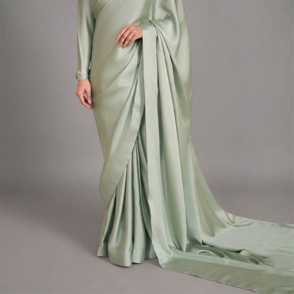 Sage Mist Luxe Satin Saree