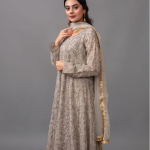 Silver Mist Embroidered Anarkali with Chiffon Dupatta