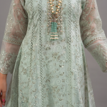 Mint Elegance Embroidered Anarkali with Organza Dupatta