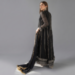 Midnight Black Zari-Stiped Anarkali Suit Set