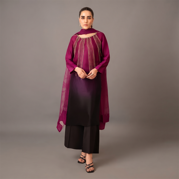 Royal Plum Ombre Embellished 3-Piece Suit
