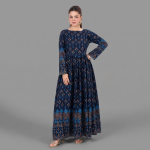 Deep Indigo Kalidar Longline Tunic – Traditional Border Flared Frock