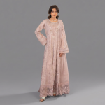 Manahil Embroidered Tea Rose Organza Festive Maxi Suit