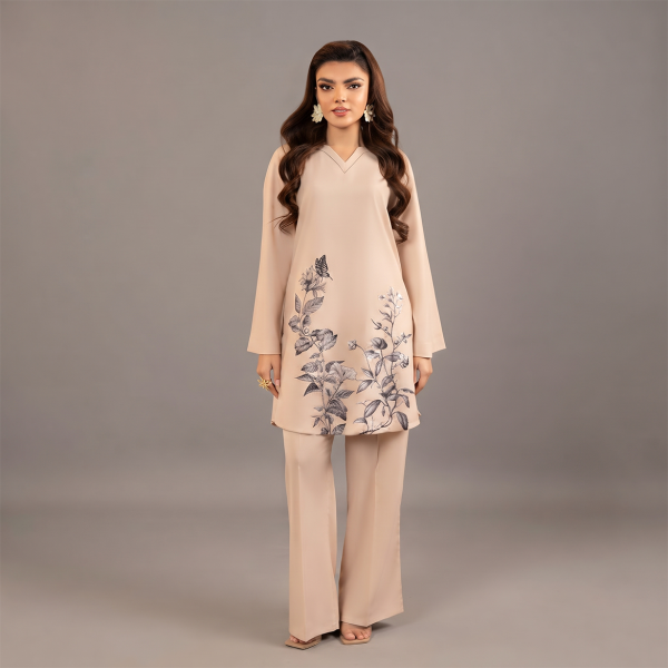 Minimalist Beige Floral Tunic Set