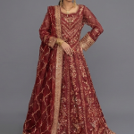 Maroon Minimalist Embellished Organza Anarkali Set
