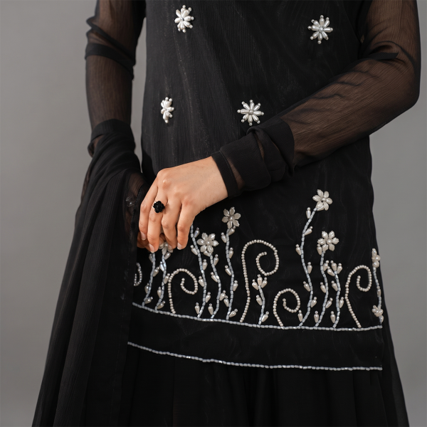 Midnight Blossom Embroidered Sharara Suit