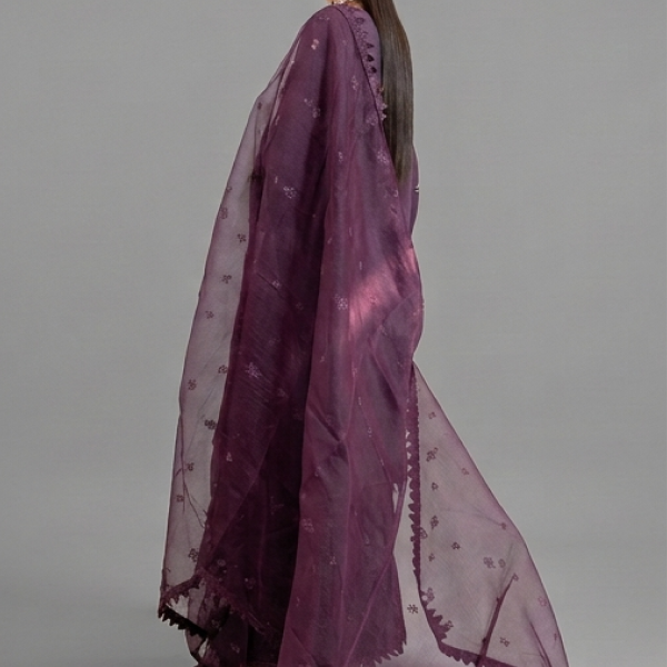 Grape Purple Embellished Kurta with Matching Wide-Leg Trousers