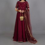Maroon Majesty Embellished Maxi Suit