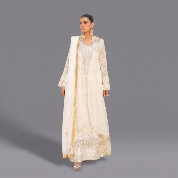 Manahil Embroidered Off-White Festive Anarkali Set
