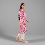 Magenta Pink Floral Printed Kurta with Solid White Wide-Leg Palazzo Pants Set