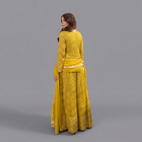 Vibrant Mustard Yellow Angrakha-Style Anarkali Suit Set