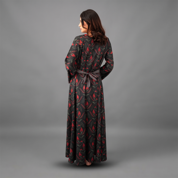 Midnight Crimson Vine Maxi Dress