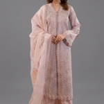 Peach Organza Embellished Kurta with Wide-Leg Trousers and Dupatta Set