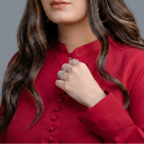 Women's Solid Red Traditional Kurta and Trouser Set