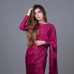 Magenta Solid Satin Saree