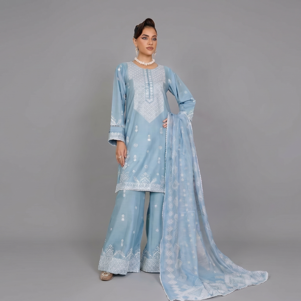 Sky Blue Monochromatic Embroidered Lawn Coordinate Set