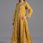 Mustard Minimalist Embroidered Anarkali Set