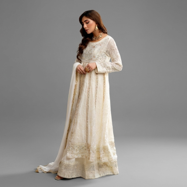 Embellished Ivory Anarkali Set