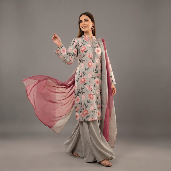 Blush Floral Grey 3-Piece Palazzo Suit