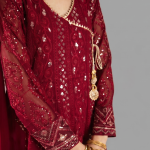 Manahil Embroidered  Maroon 3-Piece Festive Kalidaar Set