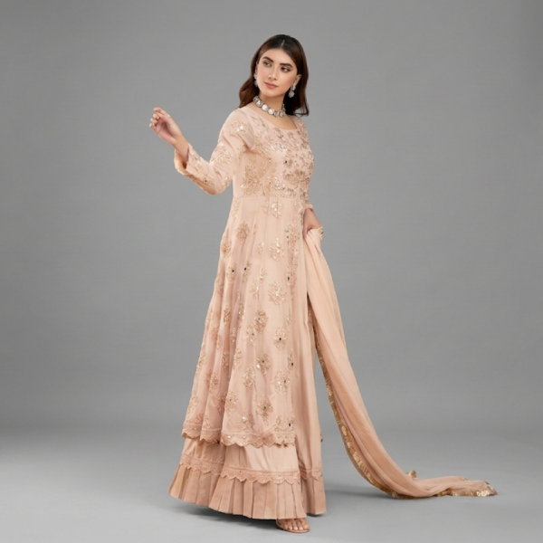 Embellished Peach Anarkali Set