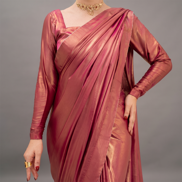 Rose Gold Radiance Satin Saree