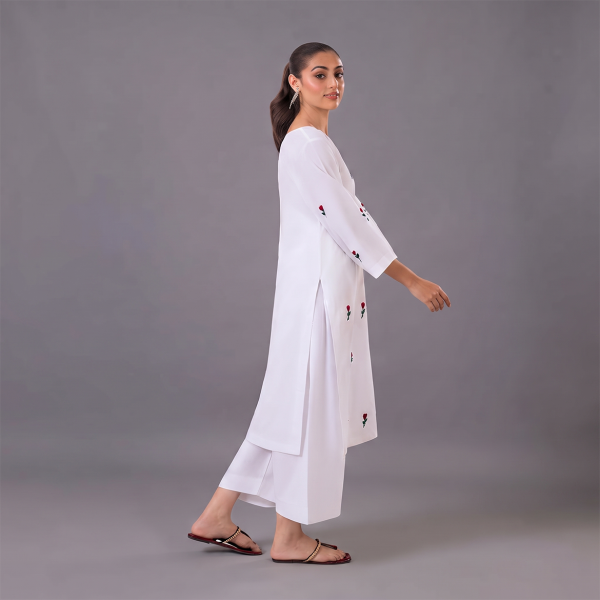 Pristine White Floral Embroidered Suit