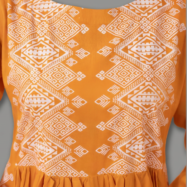 Vibrant Mustard Yellow Anarkali Tunic with Intricate White Prints