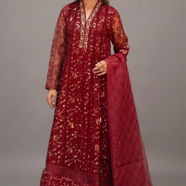Ruby Royale Sequined Anarkali 3-Piece Suit