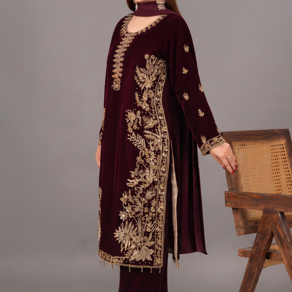 Majestic Plum Embroidered 3-Piece Suit
