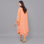 Radiant Peach Layered Kurta Set with Gold Tilla Neckline