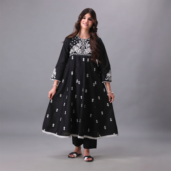 Black & White Embroidered Anarkali Frock