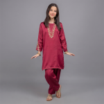 Maroon Elegance Embroidered Girls' Kurta & Shalwar
