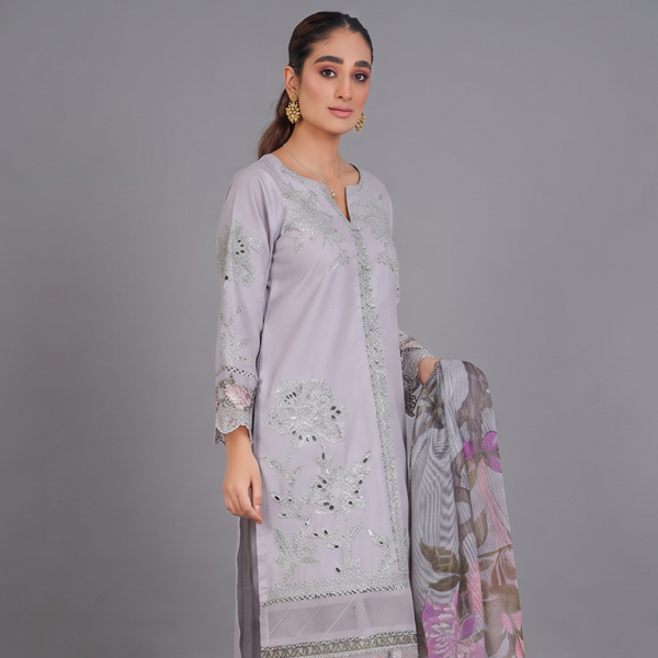 Misty Lilac Floral Embroidered 3-Piece Suit