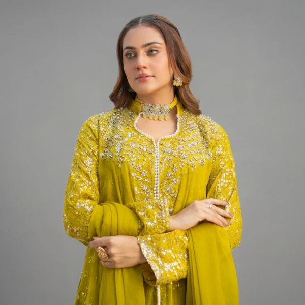 Radiant Musturd Yellow Embroidered Formal Ensemble
