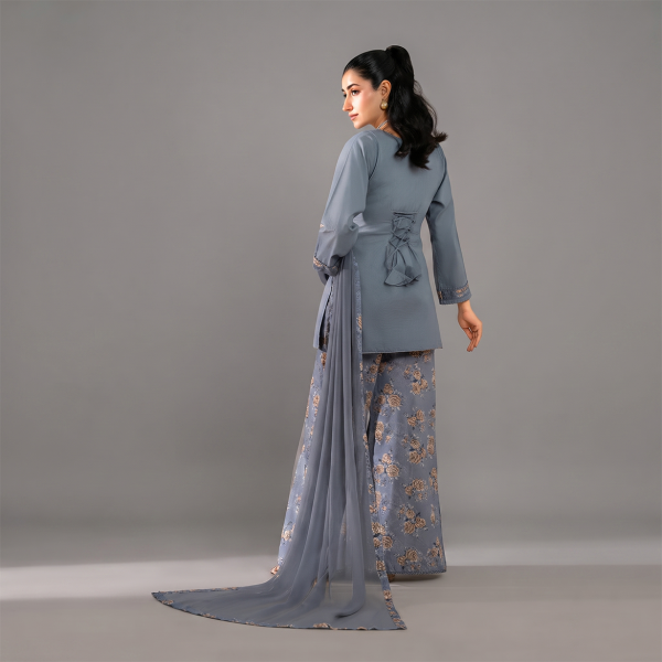 Slate Grey Floral Printed Palazzo Suit