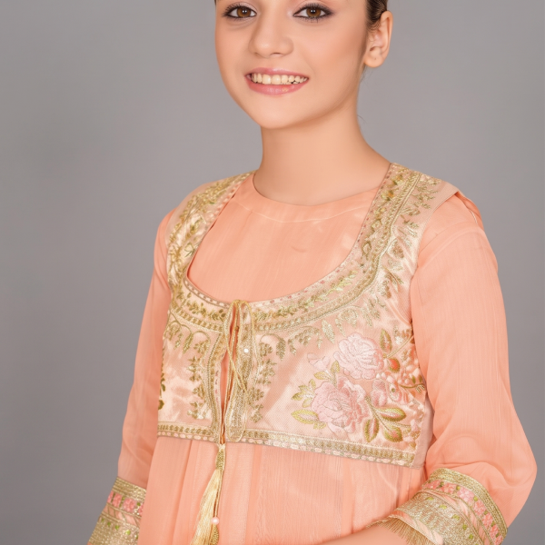Peach Blossom Embellished Kids 3-Piece Anarkali Suit