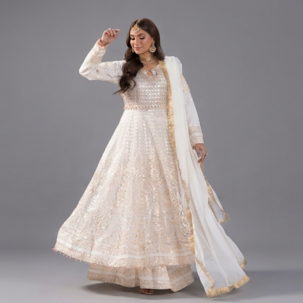 Embellished Ivory Anarkali Set