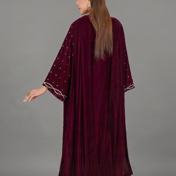 Maroon Velvet Minimalist Co-ord Set with Pearl Detailing