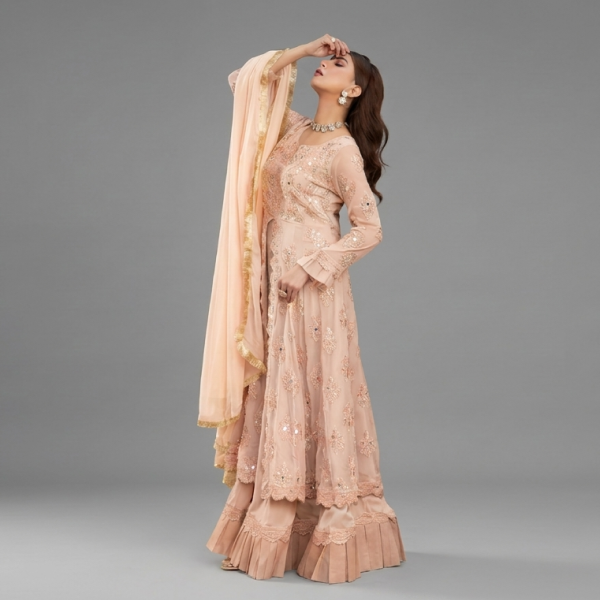 Embellished Peach Anarkali Set