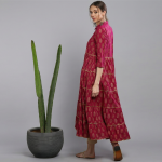 Pink Block-Printed Tiered Maxi Dress