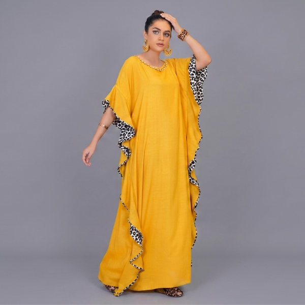 Sunshine Mustard Ruffled Kaftan