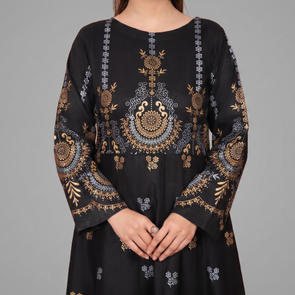 Black & Gold Printed Flared Maxi Dress