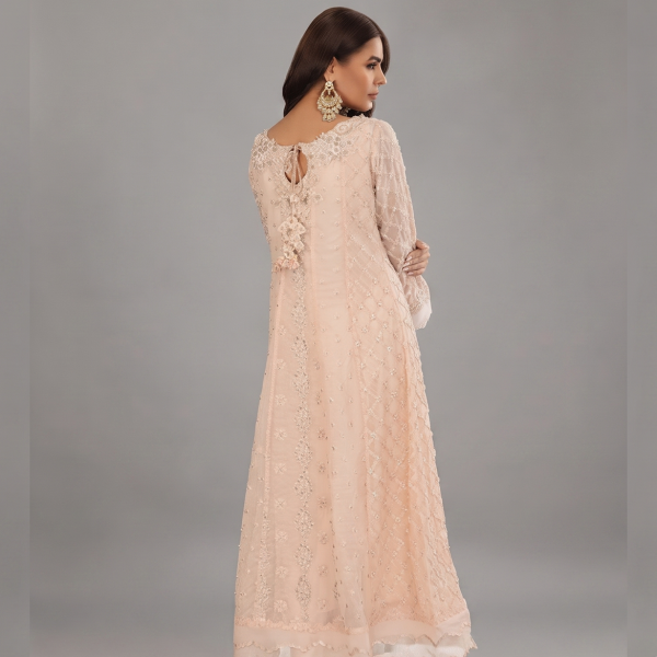 Luxury Peach Embroidered Chiffon Suit