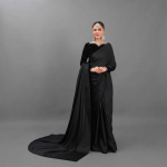 Elegant Black Velvet and Satin Saree